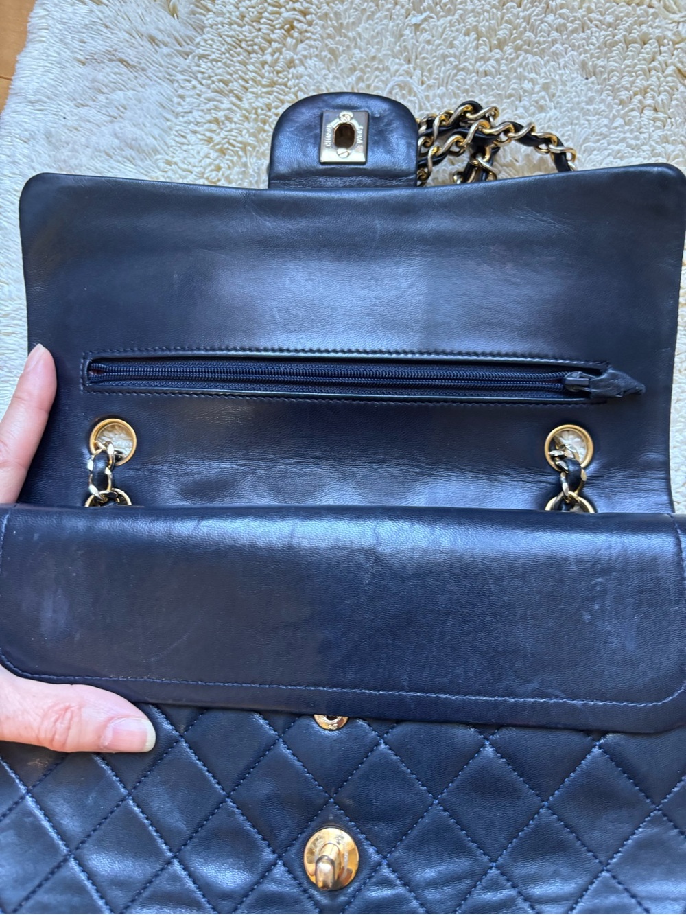 CHANEL Double Flap Black Quilted Shoulder Bag with Gold Chain & CC Lock - Picture 5 of 16